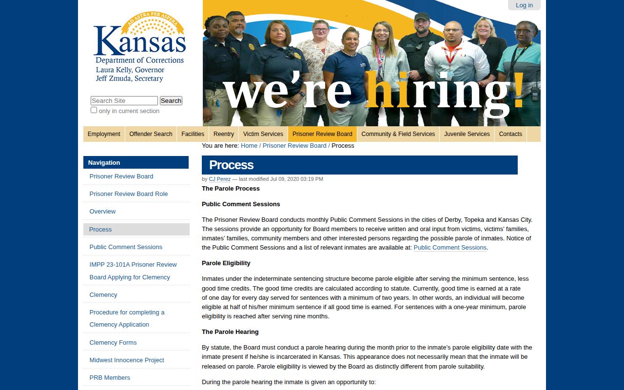 Scott County parole release process from the Kansas Prisoner Review Board